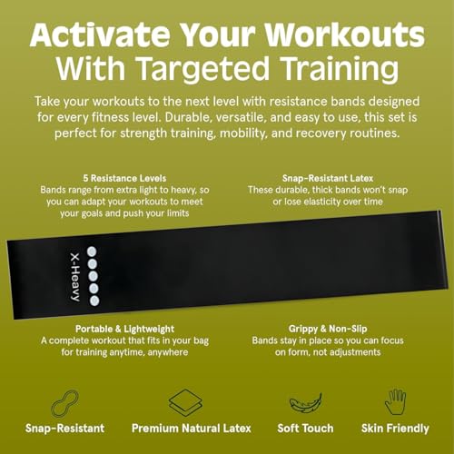 Ring Resistance Bands, X-Heavy Heavy Duty Total Body Fitness Exercise Bands - color: Black