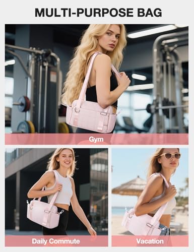 Mini Gym Bag for Women Puffy Bag, Small Gym Bag with Coin Wallet, Lightweight Gym Tote Bag for Fitness, Work, Travel, Daily Commute,Pink - color: Pink