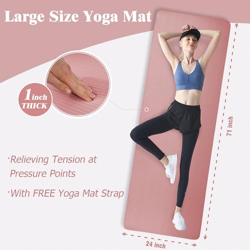 BalanceFrom 1-inch Thick 71x24 Inches Extra Thick Exercise Yoga Mat - color: Pinkish