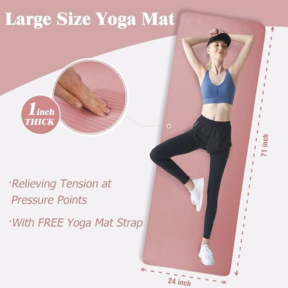 BalanceFrom 1-inch Thick 71x24 Inches Extra Thick Exercise Yoga Mat - color: Pinkish