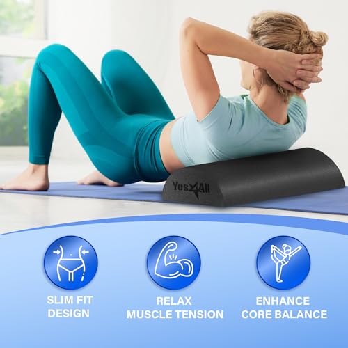 Yes4All Medium Firm PE Half Foam Rollers for Post-Workout Relaxation, 12/18/24/36 inch Foam Roll for Back Massage & Yoga Exercise - Black 24in