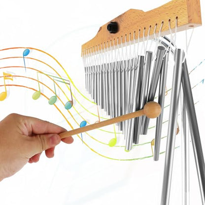 EASTROCK 25 Note Chimes Single-row Bar Chime Height-Adjustable Stand Silver - color: 25note Silver