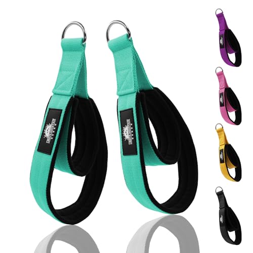 Durable Pilates Double Loop D-Ring Straps - Padded Handles for Reformer, Yoga & Home Gym Workouts - color: lakegreen, size: L