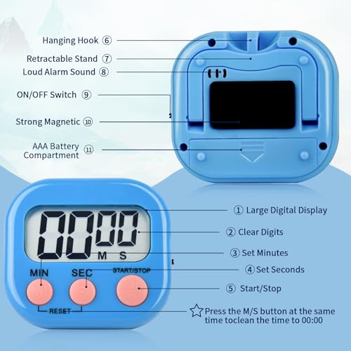 4 Pack Digital Kitchen Timer Magnetic Digital Timer with Big Display Loud Ring Cooking Timers for Kitchen Electronic Timer for Cooking, Game, Gym, Break Time, Classroom (Pink,Blue,Green,Purple, 4) - color: Pink,blue,green,purple