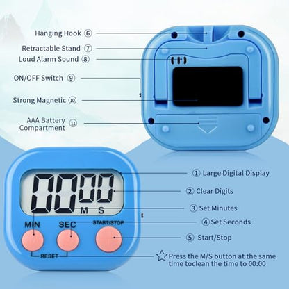 4 Pack Digital Kitchen Timer Magnetic Digital Timer with Big Display Loud Ring Cooking Timers for Kitchen Electronic Timer for Cooking, Game, Gym, Break Time, Classroom (Pink,Blue,Green,Purple, 4) - color: Pink,blue,green,purple