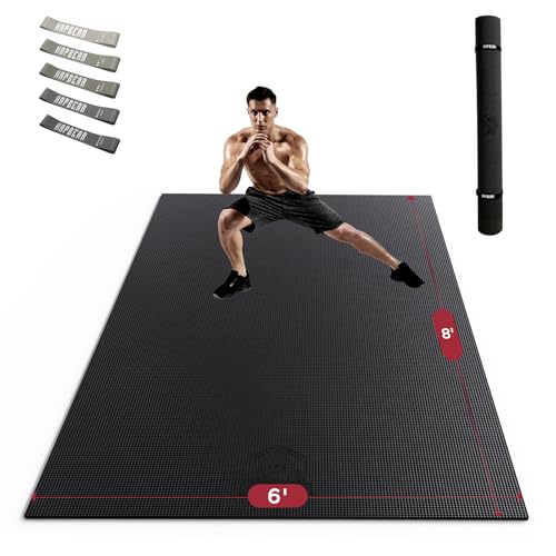 HAPBEAR Large Exercise Mat-6'x4'/7'x5'/6'x8'/6'x9'/6'x10'/6'x12'x 1/3"(8mm) - color: Black-High Density 6'×8'×⅓"