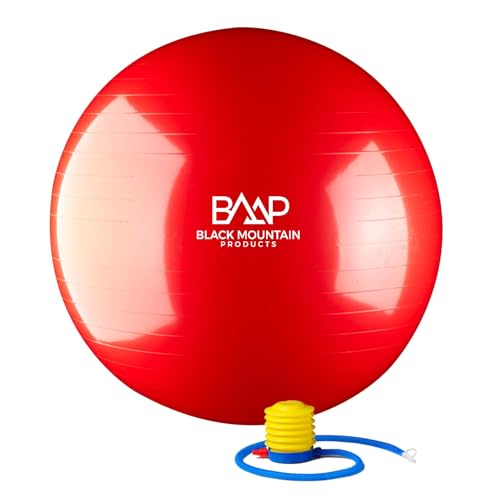 Black Mountain Products Exercise Stability Yoga Ball, Foot Pump, Ball Plug, Plug Puller, 2000 Lbs Static Weight Capacity Antiburst - color: Red, size: 55cm