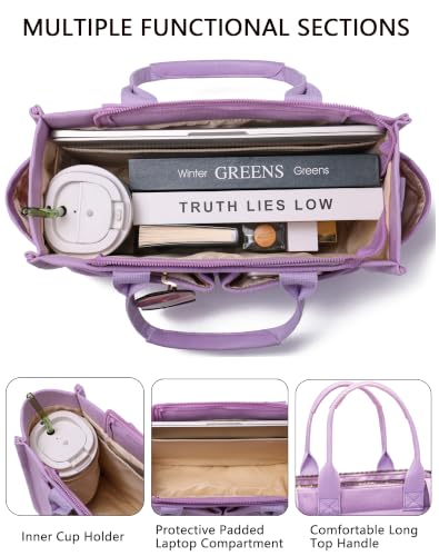 ZHMO Canvas Tote Bag for Women,Women's Bags Crossbody Bags Work Laptop Tote Bag Large Handbags Purse for Travel Nurse Teacher - color: New Upgrade Plus Purple With Compartments and Inner Cup Holders
