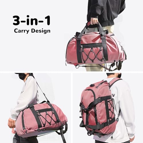 Womens Gym Bag, 30L Medium Size Sports Duffle Bag Backpack, Pink | with Ball Storage & Shoe Compartment & Wet Pocket & Yoga Mat Holder & Backpack Straps, Lightweight, Waterproof, Multi-Pocket