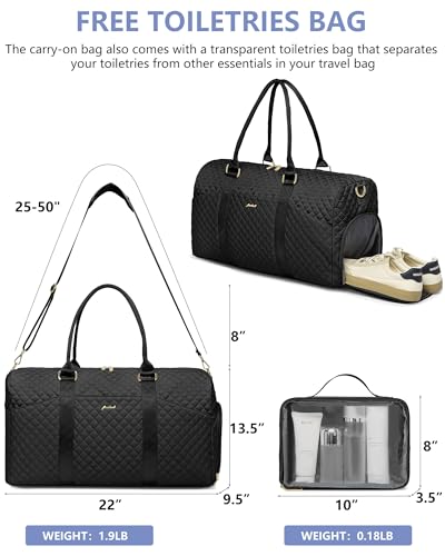 Women Weekender Travel Duffle Bag: Travel Duffel Overnight Bags with Shoe Compartment Large Carry on Tote with Toiletry Bag Weekend Traveling Yoga Gym Hospital Bag for Women with Wet Pocket Black - color: 01-Black, size: X-Large