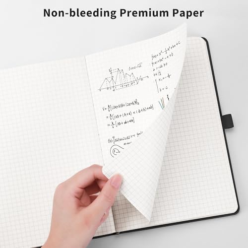 RETTACY Graph Grid Paper Notebook, 192 Pages, A5 Size (5.7'' x 8.3'') | 5 Squares per Inch, Leather Hardcover, 100 GSM Thick Paper, for School, Students, Math, Engineering (Brown) - color: Brown, style: Grid