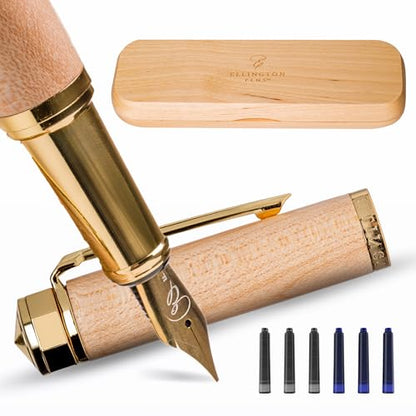 Ellington Pens Luxury Wood Fountain Pen Set – Extra Fine Nib - Includes 6 Ink Cartridges, Wooden Pen Gift Box, Ink Converter - Wood Pen For Writing, Calligraphy, Journaling, Drawing (Maple Harmony) - color: Maple Harmony, style: Extra Fine
