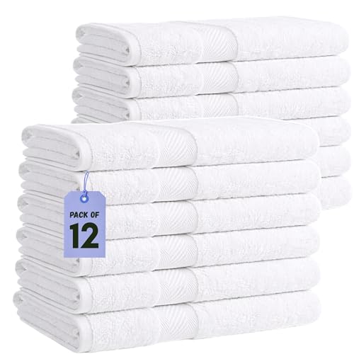 Pearl Linens Pack of 12 100% Cotton Bath Towels – 24x48 Quick-Dry, Lightweight, Soft & Absorbent Bathroom Towels for Spa, Gym, Hotel & Shower – Bulk White Towel Set - color: White, size: Bath Towel-XL-PK12