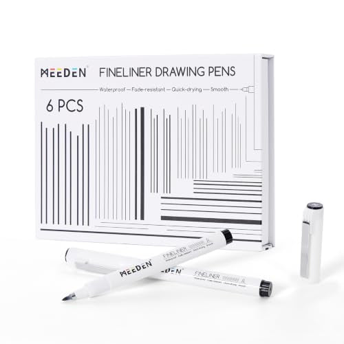 MEEDEN Micro Fineliner Drawing Pens: Fine Liner Pen 6 Pack, 0.5-2mm Black Waterproof Archival Ink for Sketching, Outlining, Illustration, Manga, Journaling and Everyday Drawing - M - style: M Elastic Nib