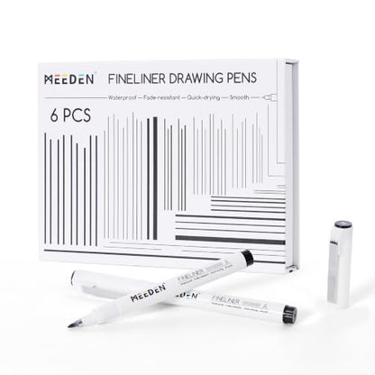 MEEDEN Micro Fineliner Drawing Pens: Fine Liner Pen 6 Pack, 0.5-2mm Black Waterproof Archival Ink for Sketching, Outlining, Illustration, Manga, Journaling and Everyday Drawing - M - style: M Elastic Nib