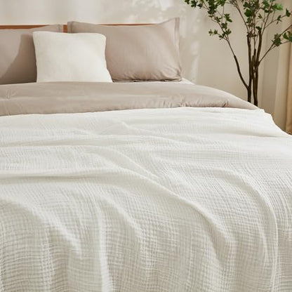 EMME Cotton Muslin Large Throw Blanket Couch Breathable Gauze Soft Lightweight Bed Blankets Adults (White,50"x70") - color: 04-white-1, size: Large Throw (50" X 70")