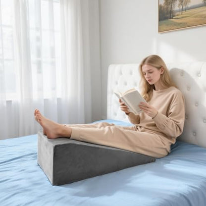 Leg Elevation Pillow, Trapezoidal Foot Elevation Pillow for Elevation for Swelling, Blood Circulation Support with Handle and Removable Cover (Grey)