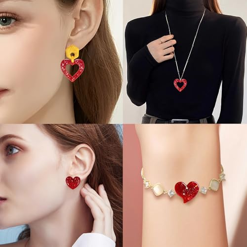 4PCSValentine's Day Heart Jewelry Silicone Mold Making Kit Ornament Silicone Mold for Casting Earring Epoxy UV Resin Keychain Cement Molds Hearts Chocolate Molds for Concrete Soap Keychain Craft Gummy