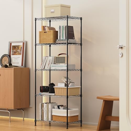 M MZG 1250 lbs 5 Tier Shelf Metal Storage Shelves Wire Rack Closet Organizers with Wheel for Garage Kitchen Bathroom Laundry Black 13.7" D x 23.6" W x 62.4" H - color: Black, size: 5 tiers, 13.7"D x 23.6"W x 62.4"H