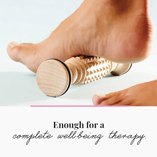 tuuli Accessories - Wooden Foot Massager, Grooved Muscle Roller, Helps Ease Muscle Tension, Supports Blood Circulation, Natural Wood Therapy Massage Tools, 8 x 2 inches - size: S