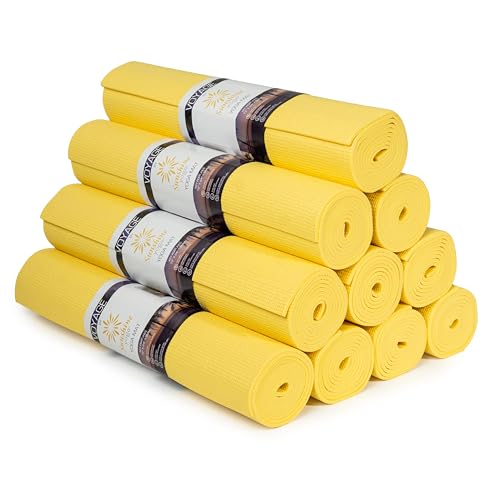 Voyage 5mm Studio Yoga Mats, 10 Pack, 72x24in | Extra Long, Anti-Tear Exercise Mats for Workout, Stretching, Fitness - Non Slip Gym Mats for Home, Schools and Studios - color: Yellow