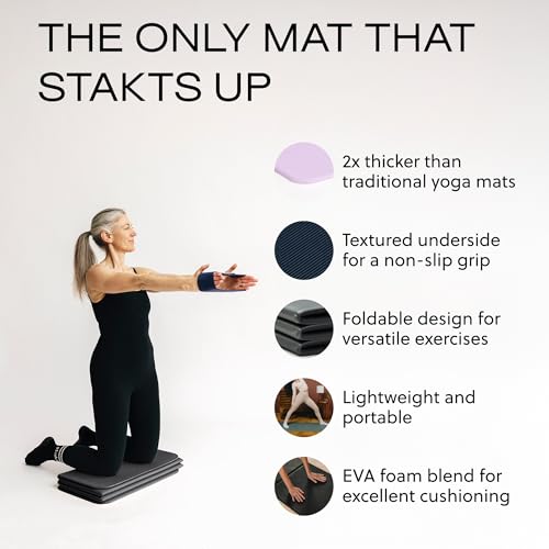 Stakt Foldable Yoga Mat Pro - Non Slip 2 in 1 Fitness Exercise Mat | Premium textured grip, 12 mm thick, folding design, EVA foam blend, supports Pilates, barre, and strength training - color: Black