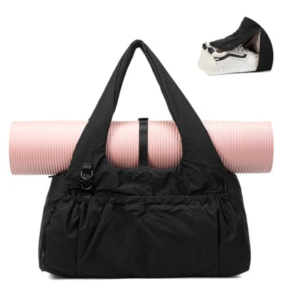 Yoga Mat Bag Yoga Bag for Women with Mat Holder Large Sport Gym Bag with Adjustable Yoga Mat Strap Shoes Compartment - color: Black