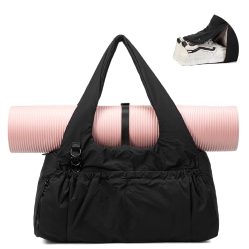Yoga Mat Bag Yoga Bag for Women with Mat Holder Large Sport Gym Bag with Adjustable Yoga Mat Strap Shoes Compartment - color: Black