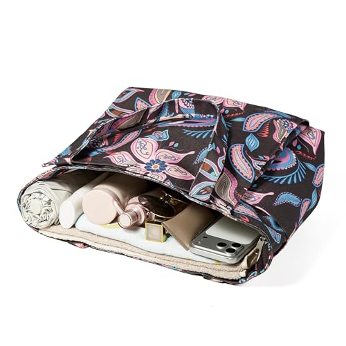 Floral Paisley Pattern Yoga Bag, Canvas Tote with Blue and Pink Design, Spacious Carrier for Yoga Mat and Accessories - color: Black