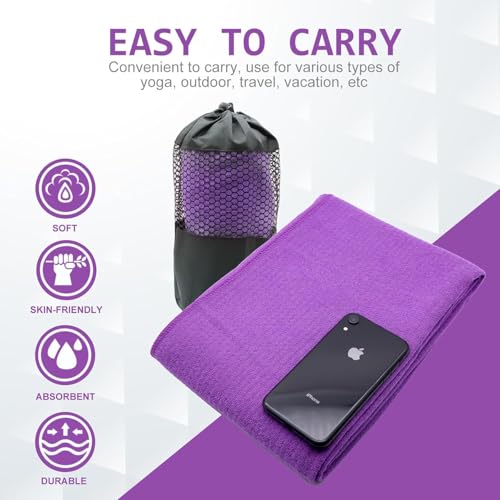 Hot Yoga Towel - Microfiber Non Slip Yoga Mat Towel with Grip Dot Sweat Absorbent Towel for Hot Yoga, Pilates and Fitness 72" x 24", Purple
