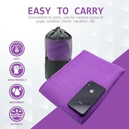 Hot Yoga Towel - Microfiber Non Slip Yoga Mat Towel with Grip Dot Sweat Absorbent Towel for Hot Yoga, Pilates and Fitness 72" x 24", Purple