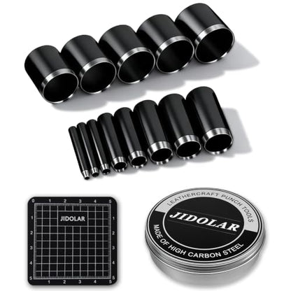 Leather Circle Cutter Tool Set, 13 Pieces Small Circle Punch Tools 1/3/5/7/9/11/13/15/17/19/21/23/25mm, High Carbon Steel Round Cutting Dies - Leather Hole Punch Tool Kit for DIY Leathercrafts - size: 13 Sizes