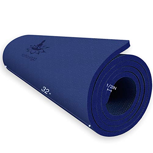 Hatha Yoga Extra Thick TPE Yoga Mat - 72"x 32" Thickness 1/2 Inch -Eco Friendly- With High Density Anti-Tear Exercise Mats For Home Gym Travel & Floor Outside - color: Blue