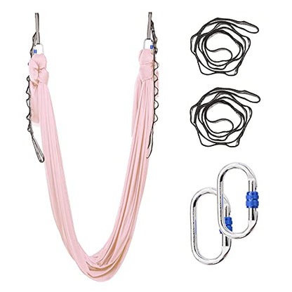 5.5 Yards Aerial Silks Yoga Swing Set - Aerial Yoga Hammock Kit Anti-Gravity Flying for Fitness, Low/Non Stretch Nylon Tricot Fabric Hardware Included for Dance - color: TENDER PINK