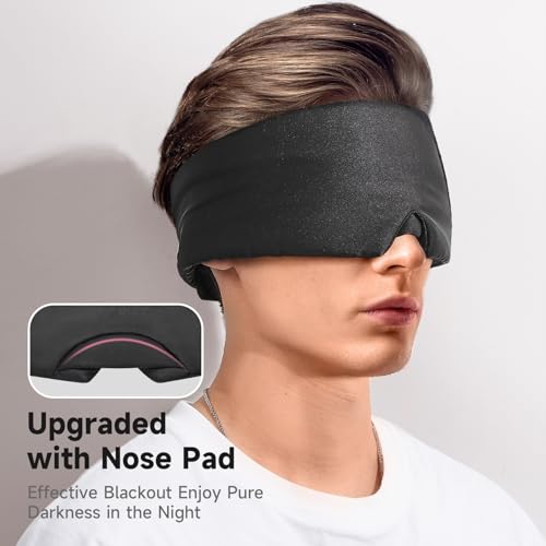 Umisleep Satin Sleep Mask for Side Sleeper, Blackout Eye Mask for Women Men - color: Black