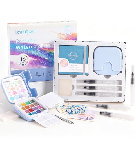 Mini Watercolor Paint Set, Compact Travel Paint Kit with 16 Colors | All in One Portable Kit with Sketchbook Brush Sponge, Small Pocket Watercolor Set for Beginners Artists-Pearl Color Gift Set - color: PEARL COLORS