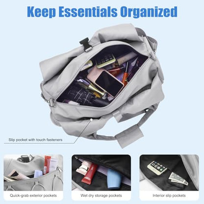 Forestfish Gym Bag For Women With Yoga Mat Holder, Grey | Shoe Compartment, Wet Dry Storage Pocket, Removable Shoulder Strap, Lightweight & Water Resistant - color: Grey