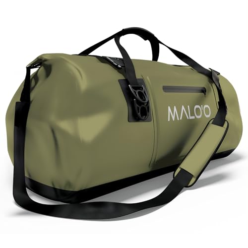 Malo’o Waterproof Dry Duffel, Heavy-Duty Roll Top Waterproof Gear Bag with Shoulder Strap & Molle Loops, Marine Duffel for Kayaking, Boating, Camping, Beach & Travel, Dark Green, 60L - color: Dark Green, size: 60L