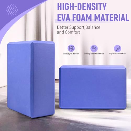 Yoga Blocks 2 Pack, 9"x6"x3" High-Density EVA Foam Yoga Block, Non-Slip Yoga Blocks for Yoga, Pilates Meditation, Stretching and Toning, Supportive, Latex-Free - color: Slate Blue