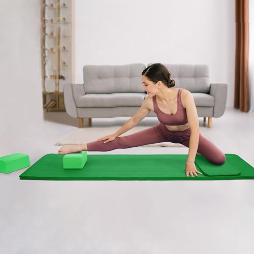 BalanceFrom 71x24 Inches Yoga Mat with Knee Pad and Optional Blocks – Extra 1-Inch Thick Non-Slip Foam with Anti-Tear Surface and Carrying Strap for Home, Studio, or Gym Workouts - color: Green, style: Mat & Knee Pad & Yoga Blocks