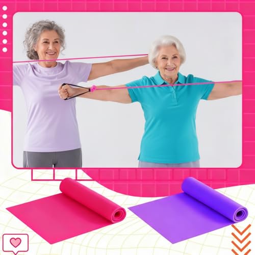 2 Pcs Resistance Band with Handles for Seniors | Chair Exercise Equipment, Physical Therapy Band, Gifts for Elderly, Women, Rehab, Physical, Grandma, Grandpa - color: Rose Red,Purple