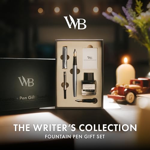 Wordsworth & Black Fountain Pen Gift Set, Medium & Extra Fine Nib, Silver | For Men & Women, Brass Body, 18K German Iridium, Ink Bottle + 6 Cartridges, Converter, Writing & Calligraphy, Journaling - color: Silver Chrome