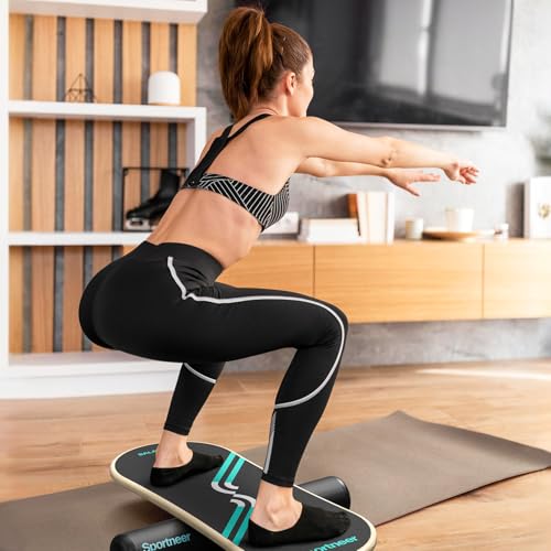 Sportneer Balance Board, 7-Mode Balance Trainer with Roller & Ball - color: Black-Turquoise