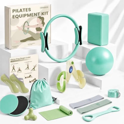 Pilates Kit for Women, At Home Equipment Set for Full Body Workout - color: Green