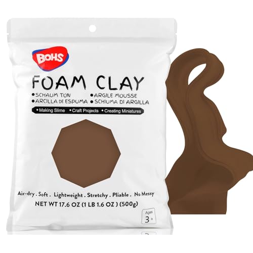 BOHS Foam Clay, Brown Air Dry Modeling Clay, 1.1 lb | Soft, lightweight; crack-free finish; EVA and polystyrene foam details; cosplay props, figurines, fake bakes and slime making - color: Brown, size: 500 g