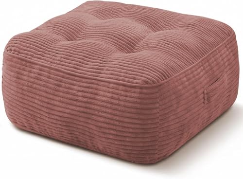 11" Thick Washable Floor Pillow for Adults, Yoga & Meditation Cushion with Handle, Square Large Pillows Seating with Removable Tufted Corduroy Cover for Tatami Living Room Board Games (Pink) - color: Pink
