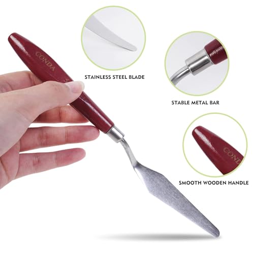 CONDA 5 Pcs Palette Knife Painting with 3 Plastic Scrapers, Stainless Steel Spatula Palette Knife Oil Paint Metal Knives Wood Handle