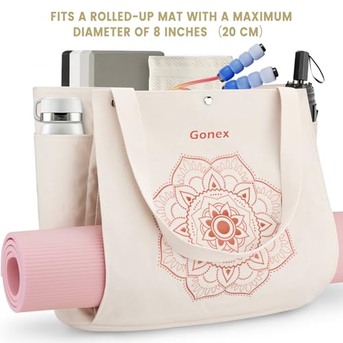 Gonex Yoga Mat Bag For Women Canvas Tote Pilates Gym Bag With Mat Carrier - color: Beige, size: Classic (15.5×5.5×14.5inch)