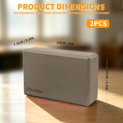 2-Pack Yoga Blocks, High-Density 9"x6"x3" Yoga Brick Foam Blocks, Non-Slip Exercise Blocks for Yoga, Pilates, Stretching and Meditation – Lightweight Yoga Props for Home Gym & Studio - color: Brown