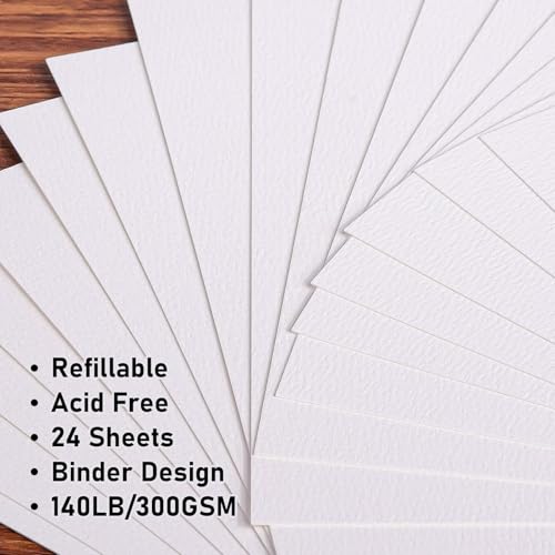 Watercolor Sketchbook A5 (8.3" x 5.8"), 24 Sheets 100% Cotton Cold Press 300GSM 140LB, Refillable Paper with Dual-Sided Consistent Texture, for Watercolor, Gouache, Acrylic & Mixed Media - color: Black